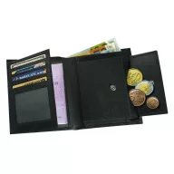   Portofel negru pentru monede, bancnote si carduri, Everestus, PO06MA, piele, 105x120x15 mm