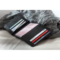   Portofel negru cu 12 buzunare pentru carduri si carti de vizita, Everestus, PO12WT, piele, 117x93x15 mm