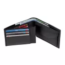 Portofel negru pentru bancnote si monede, buzunare carduri, Everestus, PO02DX, piele, 125x95x20 mm