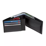   Portofel negru pentru bancnote si monede, buzunare carduri, Everestus, PO02DX, piele, 125x95x20 mm
