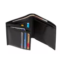 Portofel negru pentru monede, bancnote si carduri, Everestus, PO03DS, piele, 125x100x20 mm