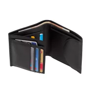   Portofel negru pentru monede, bancnote si carduri, Everestus, PO03DS, piele, 125x100x20 mm