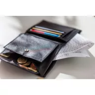   Portofel negru pentru monede, bancnote si carduri, Everestus, PO03DS, piele, 125x100x20 mm