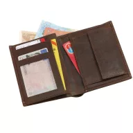   Portofel maro cu 6 buzunare carduri si 2 buzunare bancnote, Everestus, PO14WE, piele, 120x100x22 mm