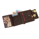 Portofel maro cu 6 buzunare carduri si 2 buzunare bancnote, Everestus, PO14WE, piele, 120x100x22 mm