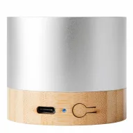   Boxa portabila 3 W, Wireless, 2401E14327, Everestus, Ø6x5.1 cm, Aluminiu, Bambus, Argintiu