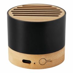   Boxa portabila 3 W, Wireless, 2401E14328, Everestus, Ø6x5.1 cm, Aluminiu, Bambus, Negru