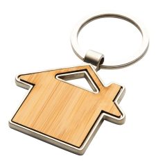   Breloc in forma de casa, 2410E23291, Everestus, 7.2 x 4.8 cm, Bambus, Argintiu, Maro