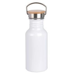   Sticla sport pentru apa, 21MAR1847, 500 ml, Ø 7.3x19 cm, Everestus, Aluminiu, Otel, Bambus, Alb