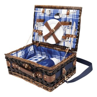   Cos pentru picnic, 2 persoane, albastru, alb, Everestus, CP04CK, lemn