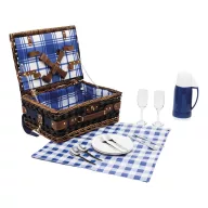   Cos pentru picnic, 2 persoane, albastru, alb, Everestus, CP04CK, lemn