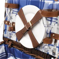   Cos pentru picnic, 2 persoane, albastru, alb, Everestus, CP04CK, lemn