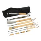 Ustensile pentru gratar in geanta cu fermoar, negru, Everestus, UG09FD, otel inoxidabil, poliester, lemn