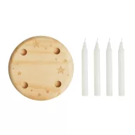   Ornament advent cu 4 lumanari de Craciun, 2410E25403, Everestus, ø12 cm, Lemn, Alb, Maro