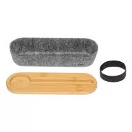   Penar cu rigla si suport de telefon, 2401E14420, Everestus, 20x6.5x5.2 cm, Poliester, Bambus, Gri, Maro