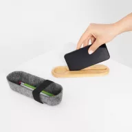   Penar cu rigla si suport de telefon, 2401E14420, Everestus, 20x6.5x5.2 cm, Poliester, Bambus, Gri, Maro