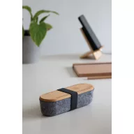   Penar cu rigla si suport de telefon, 2401E14420, Everestus, 20x6.5x5.2 cm, Poliester, Bambus, Gri, Maro