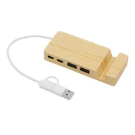   Suport de telefon cu hub usb, 2410E24496, Everestus, 10.5 x 4.6 x 1.7 cm, Bambus, Maro