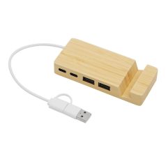   Suport de telefon cu hub usb, 2410E24496, Everestus, 10.5 x 4.6 x 1.7 cm, Bambus, Maro
