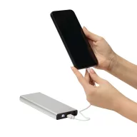   Powerbank, 10000 mAh, Everestus, 2601E12666, 14.2x6.6x1.6 cm, Aluminiu, Plastic, Argintiu