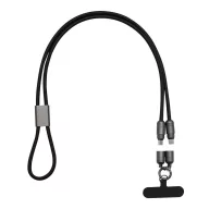   Cablu multifunctional de incarcare, Everestus, 2601E12525, 108x2.5x1.3 cm, Poliester, Aluminiu, Negru, Gri