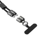 Cablu multifunctional de incarcare, Everestus, 2601E12525, 108x2.5x1.3 cm, Poliester, Aluminiu, Negru, Gri