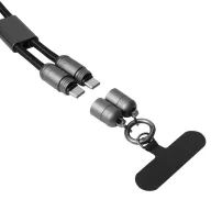   Cablu multifunctional de incarcare, Everestus, 2601E12525, 108x2.5x1.3 cm, Poliester, Aluminiu, Negru, Gri