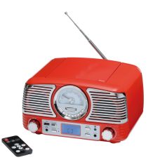   Radio cu CD Player, Everestus, 20IAN1248, Rosu, Argintiu, Plastic