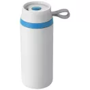 Cana de calatorie 350 ml, perete dublu, Everestus, FW, otel inoxidabil exterior, plastic interior, alb, albastru