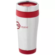   Cana termos 410 ml, perete dublu, Everestus, 20IAN2474, Argintiu, Rosu, Otel, Plastic