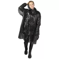   Ziva disposable rain poncho with pouch, PE plastic, solid black