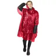 Ziva disposable rain poncho with pouch, PE plastic, Red