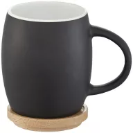  Cana 400 ml cu suport din lemn, Everestus, HH, ceramica, negru, alb