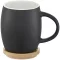 Cana 400 ml cu suport din lemn, Everestus, HH, ceramica, negru, alb