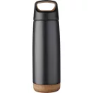 Sticla termos sport 600 ml, perete dublu, cu maner, Everestus, 9IA19381, Otel inoxidabil, Pluta, Negru