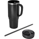 Cana de voiaj, Everestus, 2610E18488, 1200 ml, 13.8x26.1x10xØ10 cm, Plastic, Otel inoxidabil, Negru
