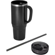   Cana de voiaj, Everestus, 2610E18488, 1200 ml, 13.8x26.1x10xØ10 cm, Plastic, Otel inoxidabil, Negru