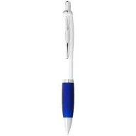   Nash ballpoint pen with white barrel and coloured grip, ABS plastic, White,Royal blue