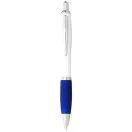 Nash ballpoint pen with white barrel and coloured grip, ABS plastic, White,Royal blue