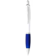   Nash ballpoint pen with white barrel and coloured grip, ABS plastic, White,Royal blue