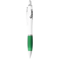   Nash ballpoint pen with white barrel and coloured grip, ABS plastic, White, Green  