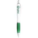 Nash ballpoint pen with white barrel and coloured grip, ABS plastic, White, Green  