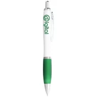   Nash ballpoint pen with white barrel and coloured grip, ABS plastic, White, Green  