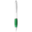 Nash ballpoint pen with white barrel and coloured grip, ABS plastic, White, Green  