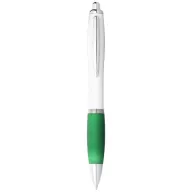   Nash ballpoint pen with white barrel and coloured grip, ABS plastic, White, Green  
