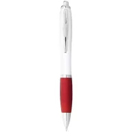   Nash ballpoint pen with white barrel and coloured grip, ABS plastic, White, Red  