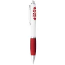 Nash ballpoint pen with white barrel and coloured grip, ABS plastic, White, Red  