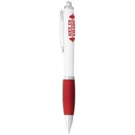   Nash ballpoint pen with white barrel and coloured grip, ABS plastic, White, Red  
