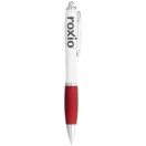 Nash ballpoint pen with white barrel and coloured grip, ABS plastic, White, Red  