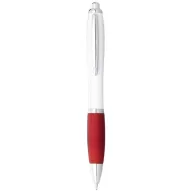   Nash ballpoint pen with white barrel and coloured grip, ABS plastic, White, Red  